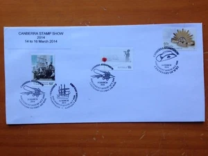 2014 AUSTRALIA CANBERRA STAMP SHOW ACT CENTENARY OF WWI 3 DAY CANCELS COVER - Picture 1 of 2