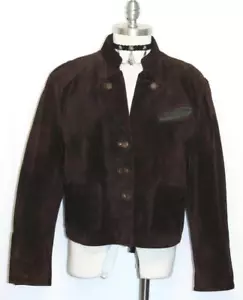 BROWN LEATHER JACKET Coat German Women Sport Riding SHORT Dress /Eu 42/14 L B45" - Picture 1 of 6