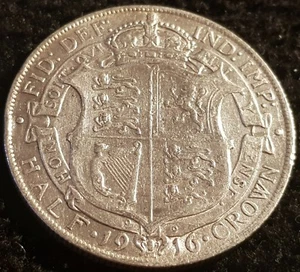 Lote de monedas de media corona de plata 1916 George V .925 AU - Imagen 1 de 2
