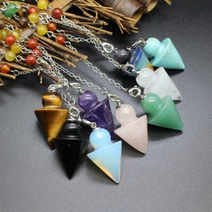 Cristal Natural Chakra Péndulo Cuentas Cadena Flecha Reiki Radiestesia Regalo Amuleto Yoga - Imagen 1 de 13
