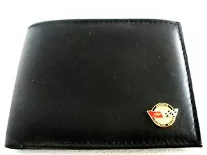 Corvette Collector Edition Top Grain Leather Bi Fold Mens Black Wallet - Picture 1 of 2