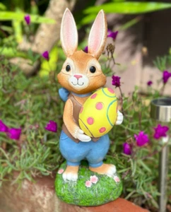 Large Easter Bunny Figurine Resin Easter Rabbit Statue Solar Outdoor Garden Deco - Picture 1 of 13