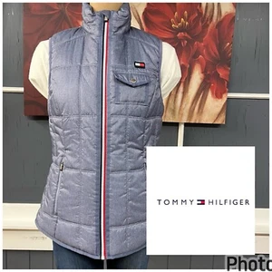 Tommy Hilfiger Puffer Vest Womens Medium Blue Quilted Ladies Pockets Full Zip - Picture 1 of 12