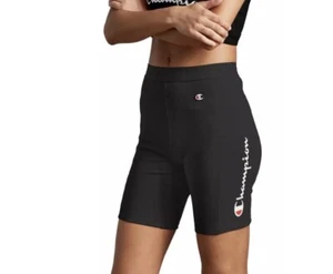 Champion Black Logo Power Cotton Biker Shorts Sz XS Mid Rise Stretch - Picture 1 of 6