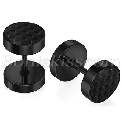 2 peças brincos masculinos femininos de aço inoxidável com halteres de fibra de carbono - Imagem 1 de 2