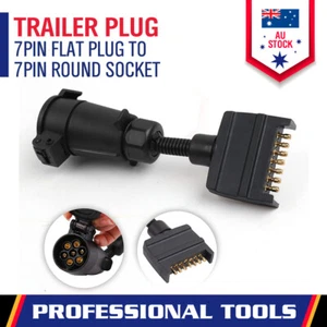 Trailer Adapter Plug 7 PIN Round Female to Flat Male Caravan Boat Connector - Picture 1 of 11