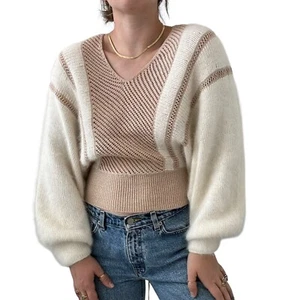 Suéter de Colección Michelle Stuart Mezcla de Angora Suave Difuso Crochet Ala de Murciélago Talla S - Imagen 1 de 8