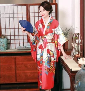 Costume kimono giapponese orientale elegante fioritura primaverile rosso taglia unica kimono10 - Foto 1 di 4