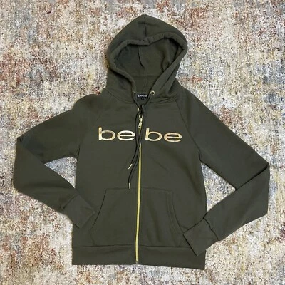 Sudadera con Capucha Y2K BEBE De Colección Para Mujer Pequeña Ejército Verde Oliva Cremallera Completa Dorada Foto 1 de 4
