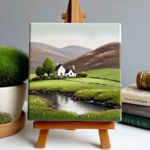 Scottish highlands painting Scotland art Cabin house canvas art print with easel - Picture 1 of 9
