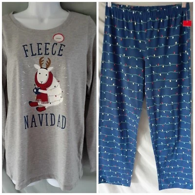 Conjunto de pijama familiar Macys azul gris luces de Navidad manga larga S 38" busto Foto 1 de 4