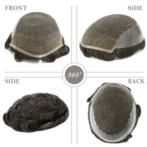 Mens Toupee Human Hair Systems Hair Replacement French Lace Front Hairpiece Q6 - Picture 1 of 47