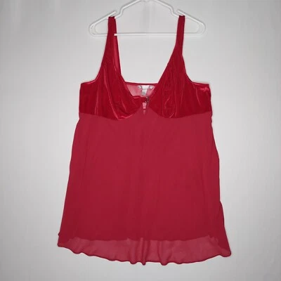 Cacique 内衣 Teddy Camisole 22/24 红色天鹅绒帝国透明婴儿娃娃浪漫 — 第 1/4 张图片