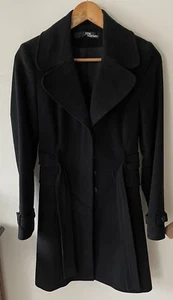 Y2K Jane Norman Black Belted Coat/Jacket Moleskin Fully Lined Size 10 Ex Conditn - Picture 1 of 12