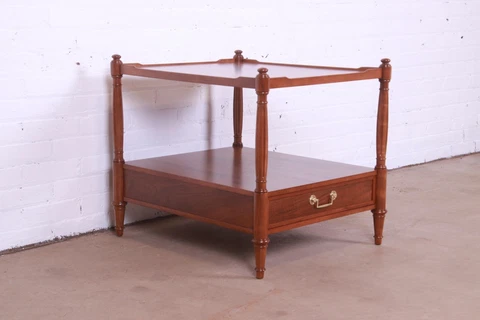 Baker Furniture French Regency Louis XVI Walnut Two-Tier Side Table, Refinished Cover