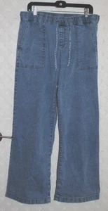 Style & Co. Wide Leg High Rise PullOn Drawstring Jeans Pants Elastic Waist L NEW - Picture 1 of 6