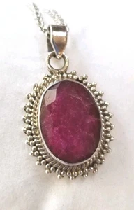 Handwerker handgefertigter großer roter Rubin Anhänger Halskette Sterlingsilber - Bild 1 von 7