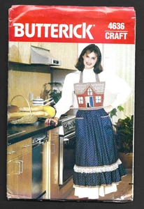 Butterick 4636 Apron Quilted Applique Top House Cat Cottage Sewing Pattern UNCUT - Picture 1 of 2