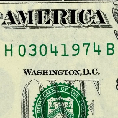 March 4th 1974 3rd April Dollar Bill Uncirculated Birthday Note $1 Fancy Serial - Image 1 of 4