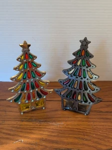 2 - Tiffany Style Cast Iron Christmas Tree Candle Holders - Picture 1 of 13