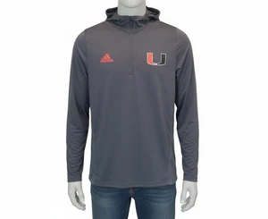 Men's Miami Hurricanes adidas Climalite Quarter Zip Pullover Hoodie Dark Gray - Picture 1 of 12