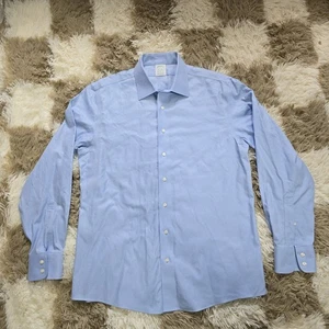 Brooks Brothers Milano 16 1/2 35 Blue Dress Shirt Button Up Supima Cotton - Picture 1 of 9