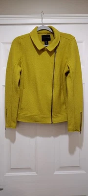Chaqueta de moto Tahari mezcla de lana cremallera completa talla mediana verde/amarillo Foto 1 de 4