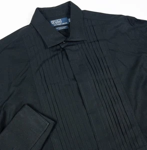Polo Ralph Lauren Smoking Hemd Herren XL Nachlass formell Plissee einfarbig schwarz - Bild 1 von 12