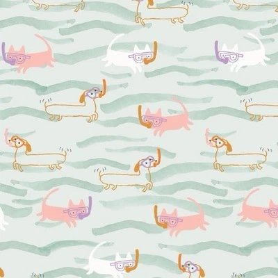 Fat Quarter Dashwood Studios Under The Sea Dog Snorkel Swim 100% Cotton Fabric