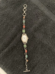 SW Signed Sterling Silver Toggle Bracelet Style Watch. Multi Stones(see Pics) - Picture 1 of 8