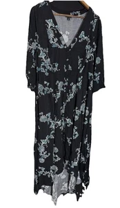 Torrid gesmoktes Hi-Low Maxikleid geblümt schwarz blau 0 Whimsigoth Boho Landhaus - Bild 1 von 8