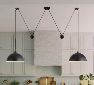 13.78英寸 2灯哑光黑色工业可调节悬挂吊坠灯 — 第 1/4 张图片