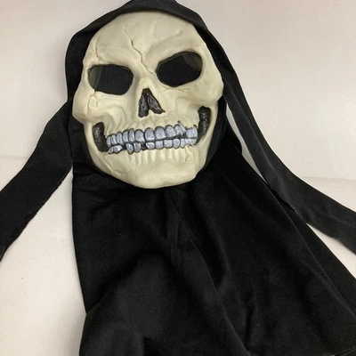 Skeleton Grim Reaper Skull Rubber Halloween Mask w Hood  Creepy Easter Unlimited - Image 1 of 4