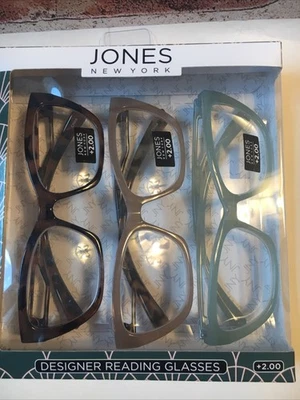 JONES NEW YORK 3-PK +2,00 Gafas de Lectura Lectores Marrón Tostado Verde Brazos Recortados Foto 1 de 4