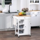 Kitchen Storage Trolley Cart Unit w/ Wood Top Shelves Cupboard Drawer Rail White