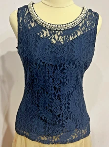 Alannah Hill Blue lace and pearl Sleeveless W/ Tank Lining Excellent Cond Sz 8 - Picture 1 of 15