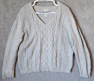St. Johns Bay Women's V Neck Cable Knit Sweater Metallic Gray Angora Blend Sz XL - Picture 1 of 13