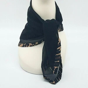 LIZ CLAIRBORNE 100% Silk Handkerchief Scarf Black Cheetah Trim 20x20 - Picture 1 of 6
