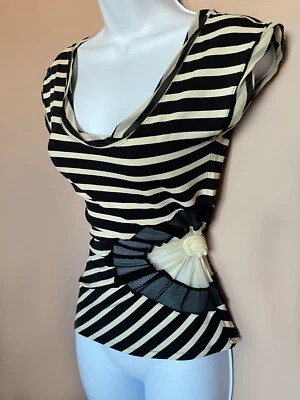 Vintage top rayé manches courtes bi-matière Jean-Paul Gaultier Soleil taille S - Photo 1/4