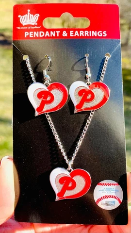 Philadelphia Phillies Swirl Heart Earrings & Necklace Set Cover