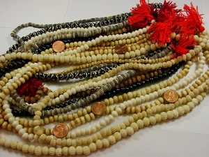 12 Assorted Water Buffalo Bone Mala Strands India Handmade Beads Bulk Lot (J-5) - Picture 1 of 12