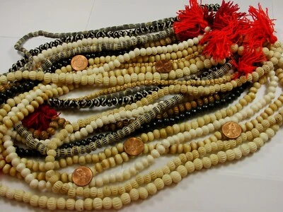 12 Assorted Water Buffalo Bone Mala Strands India Handmade Beads Bulk Lot (J-5) - Image 1 of 4