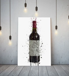 BOTTIGLIA VINO ROSSO - TELA CON CORNICE PROFONDA DA PARETE SPLASH ART STAMPA CARTA IMMAGINE - NERO - Foto 1 di 17