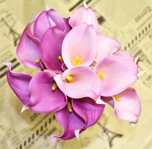 15 Purple Lavender Real Touch Calla Lily Flowers Bundle Artificial Floral Fake - Picture 1 of 7