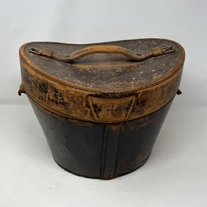Antique 19th Century English Brown Leather Top Hat Box - Picture 1 of 18
