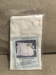 Battenburg Spitzenschürze von China Art Leinen, weiß RN61370, Baumwolle neu 28 Zoll x 22 Zoll - Bild 1 von 3