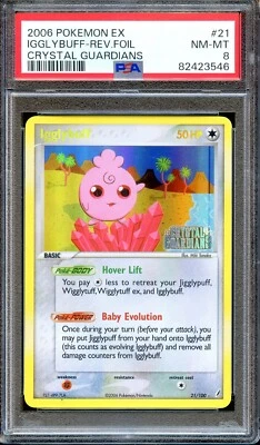 PSA 8 Igglybuff EX Reverse Foil Crystal Guardians 21/100 Pokemon Card NEAR MINT - Image 1 of 2