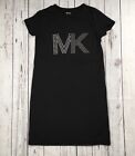 Michael Kors Womens XS Dress￼ Shirt Studded MK Logo Black Short Sleeve