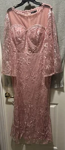 Shein Curve Womens Dress 2XL Rose Gold Evening Formal Cocktail Full Soft Lace - Picture 1 of 4