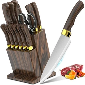 Knife Set, 15-Piece Kitchen Knife Set with Block Wooden German Stainless Steel - Picture 1 of 8